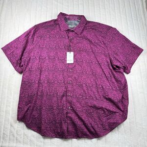 Robert Graham Short Sleeve Button Shirt Men 4XL Magenta All Over Print NWT